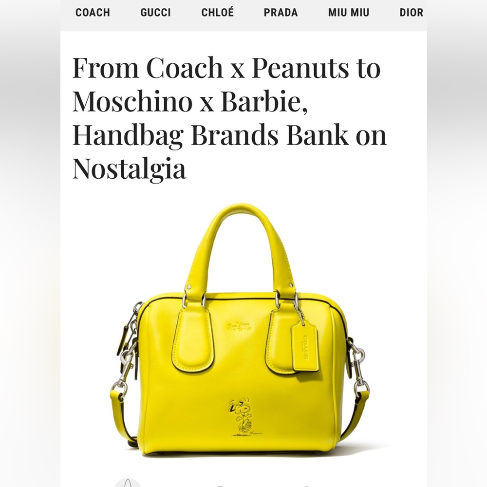 COACH X PEANUTS Snoopy Mini Surrey Yellow Satchel Crossbody + Woodstock Hang Tag - Picture 2 of 10